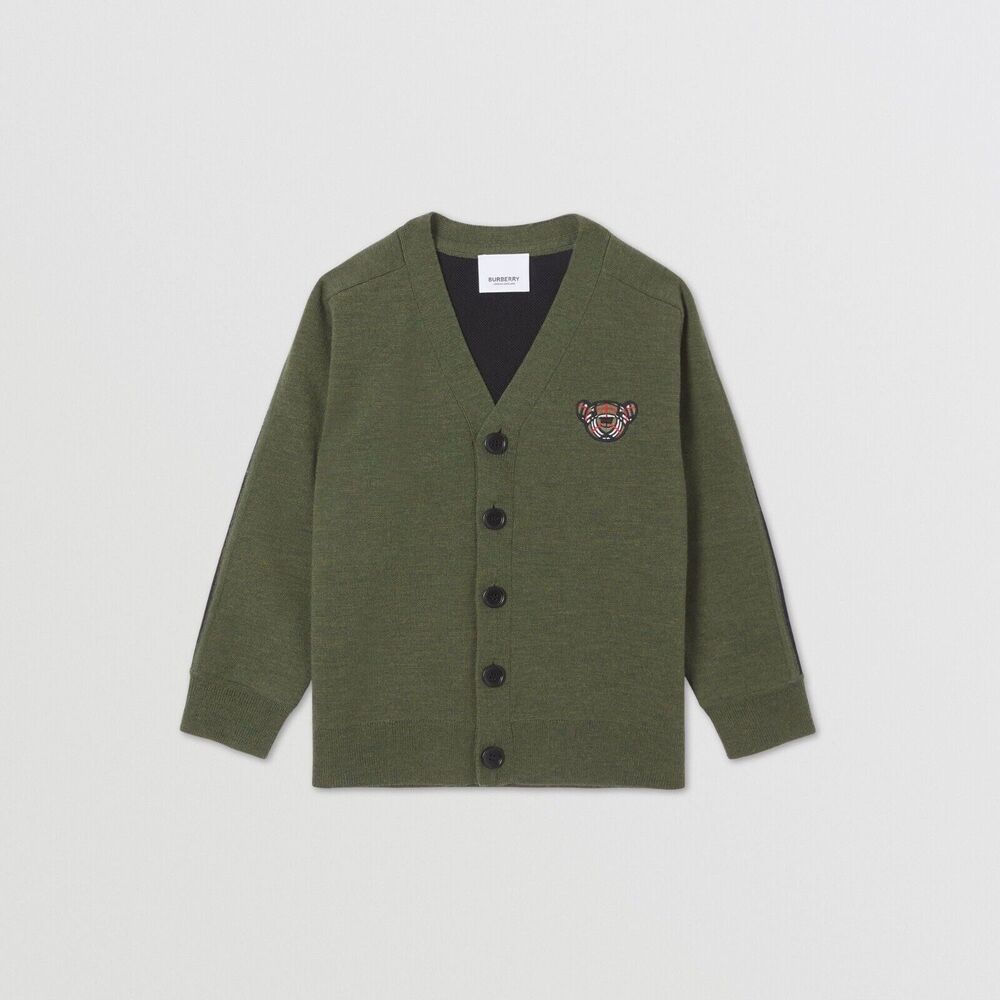 Burberry Kids Thomas Bear Motif Green Black Cardigan Sweater Size 12 Month